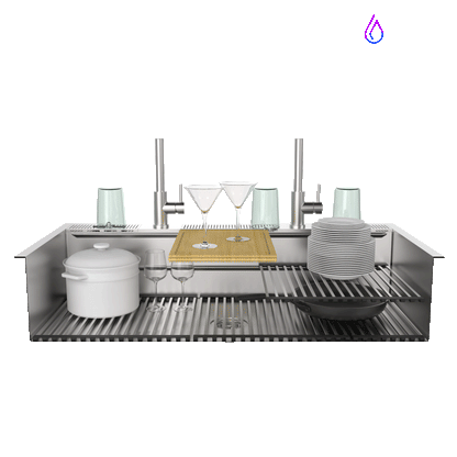 FORNO ACQUA 45 in. Drop-In/Undermount 3-Level Workstation Sink with Two Faucets & Glass Rinser - Forno Appliances