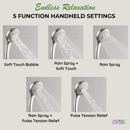 Forno Acqua AcquaSPA Retrofit Shower, Overhead Rainfall, 8 Inch Shower Head, Handheld Shower Head, Body Jets, 6 Way Diverter, Polished Stainless Steel Finish, 1.8 GPM Flow Rate