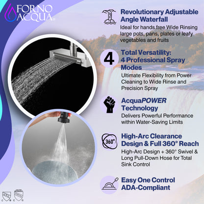FORNO ACQUA 4 Function Waterfall  Pull-Down Kitchen Faucet - Forno Appliances