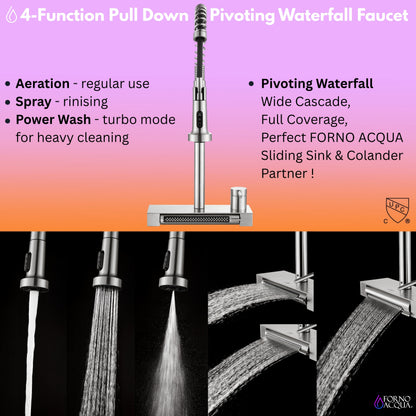 FORNO ACQUA 33 in. Drop-In/Undermount 3-Level MultiSINK Workstation Sink with Waterfall Faucet & Glass Rinser - Forno Appliances