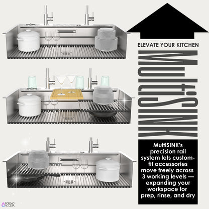 FORNO ACQUA 45 in. Drop-In/Undermount 3-Level Workstation Sink with Two Faucets & Glass Rinser - Forno Appliances