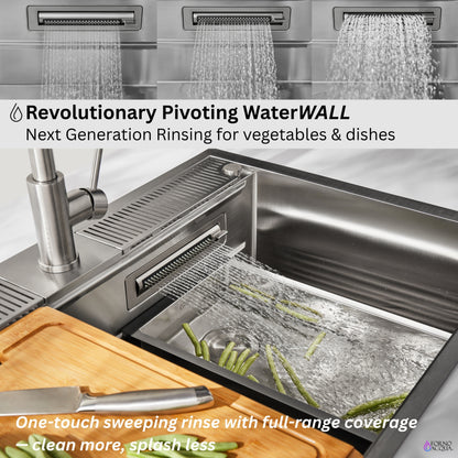 FORNO ACQUA 33 in. Drop-In/Undermount 3-Level Workstation Sink with Faucet, Waterfall & Glass Rinser - Forno Appliances