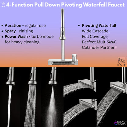 FORNO ACQUA 33 in. Drop-In/Undermount MultiSINK Workstation Sink with Waterfall Faucet & Glass Rinser - Forno Appliances