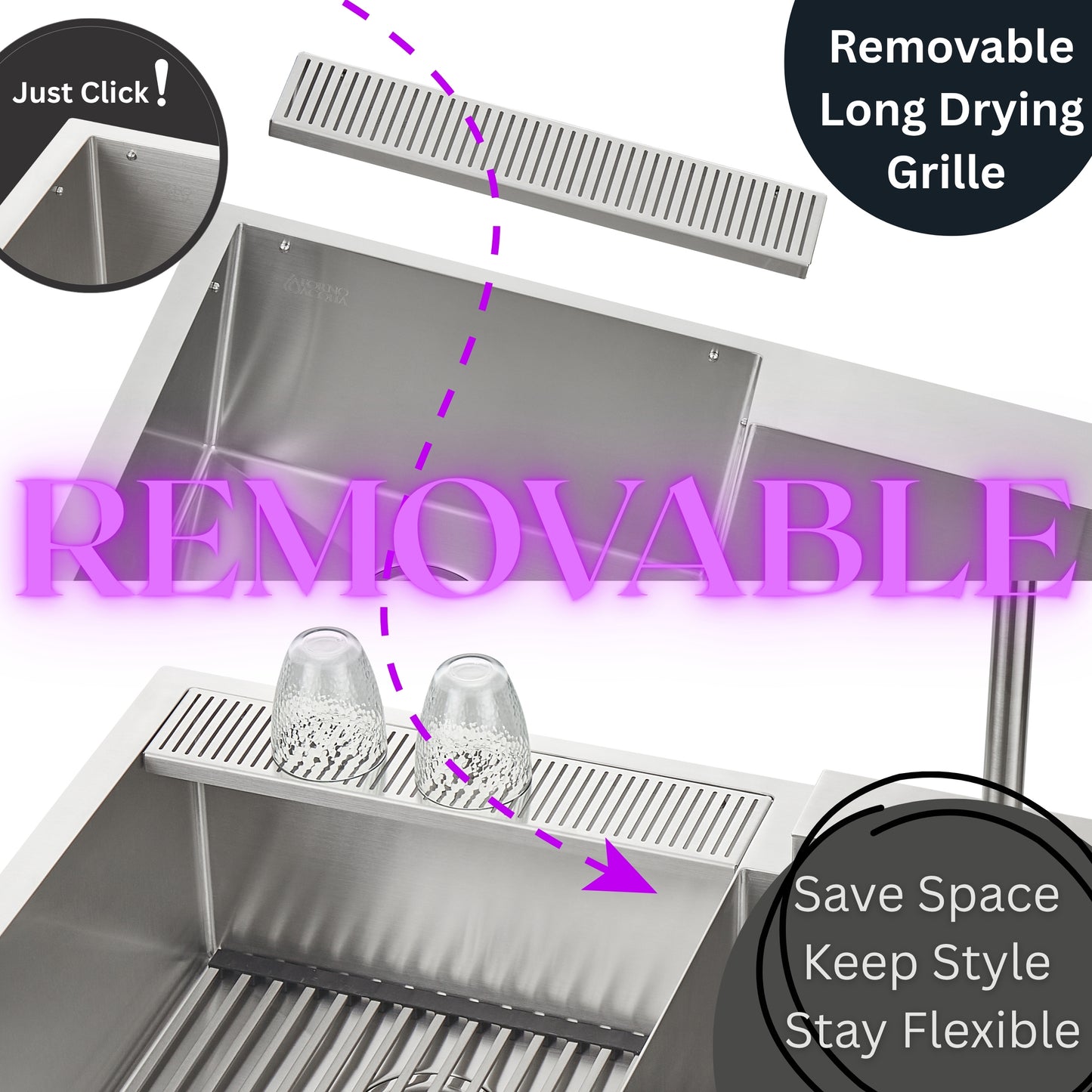 FORNO ACQUA 33 in. Drop-In/Undermount 40/60 Double Bowl Stainless Steel Sink with Waterfall Faucet - Forno Appliances