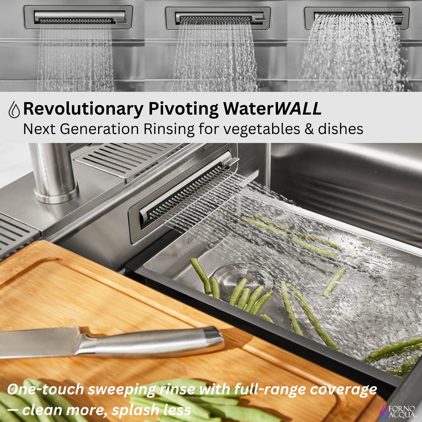 FORNO ACQUA 45 in. Drop-In/Undermount 3-Level Workstation Sink with Two Faucets & Glass Rinser - Forno Appliances