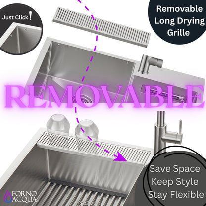FORNO ACQUA 33 in. Drop-In/Undermount 40/60 Double Bowl Sink with Retractable Faucet & Waterfall - Forno Appliances
