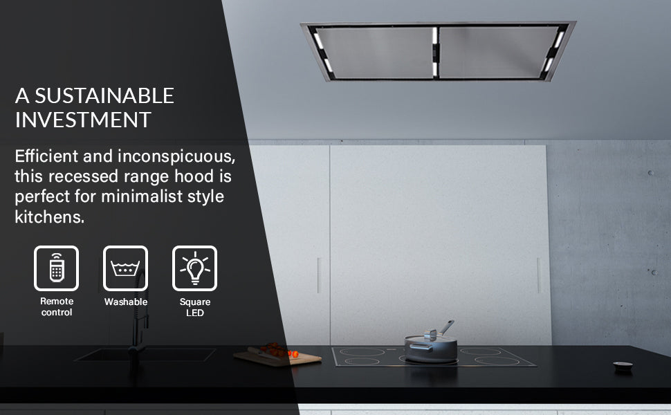 FORNO Arezzo 44-Inch Recessed Ceiling Range Hood, Dual Motors, 1200 CFM, Hybrid Filters, Remote Control - Forno Appliances