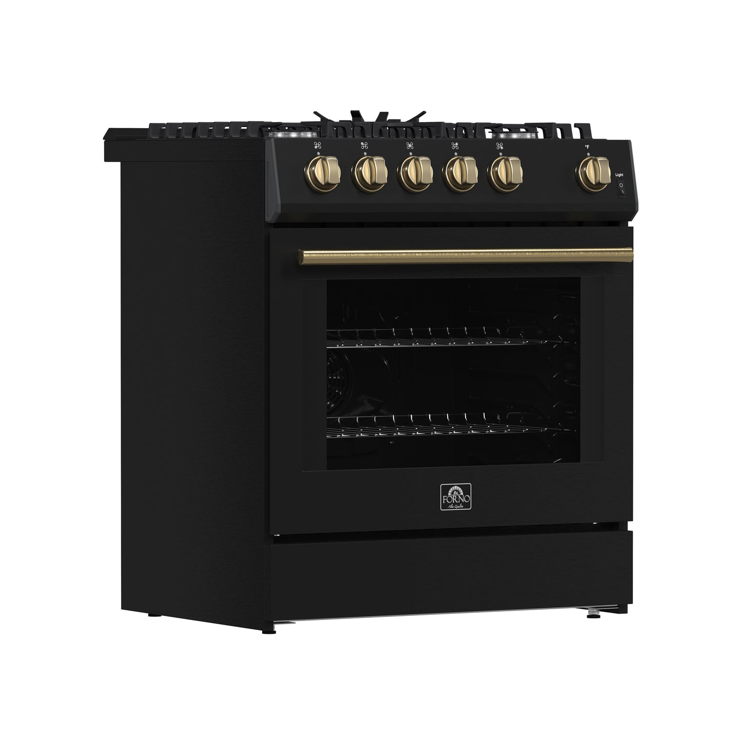 Forno Leonardo Espresso 30-Inch Black Gas Range, 5 Burners, 39,500 BTU, 5 cu.ft Convection Oven - Forno Appliances