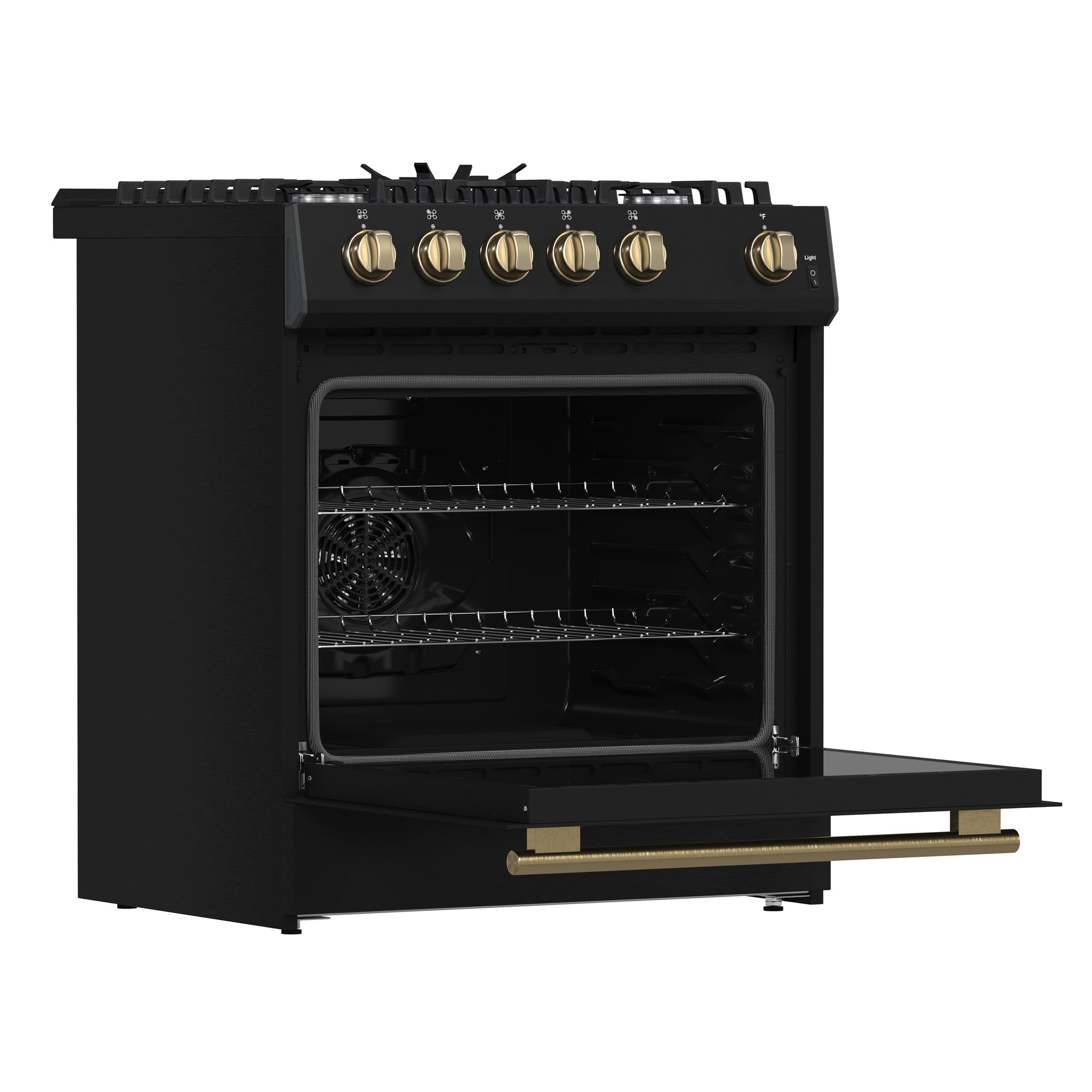 Forno Leonardo Espresso 30-Inch Black Gas Range, 5 Burners, 39,500 BTU, 5 cu.ft Convection Oven - Forno Appliances