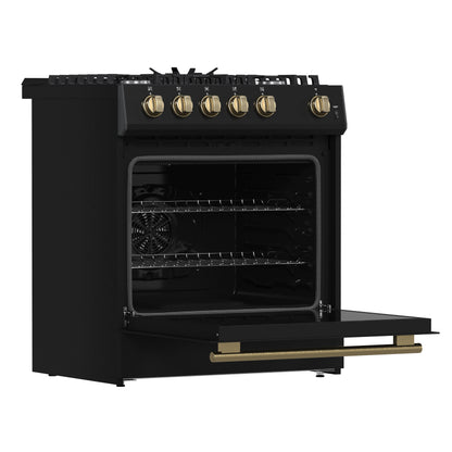 Forno Leonardo Espresso 30-Inch Black Gas Range, 5 Burners, 39,500 BTU, 5 cu.ft Convection Oven - Forno Appliances
