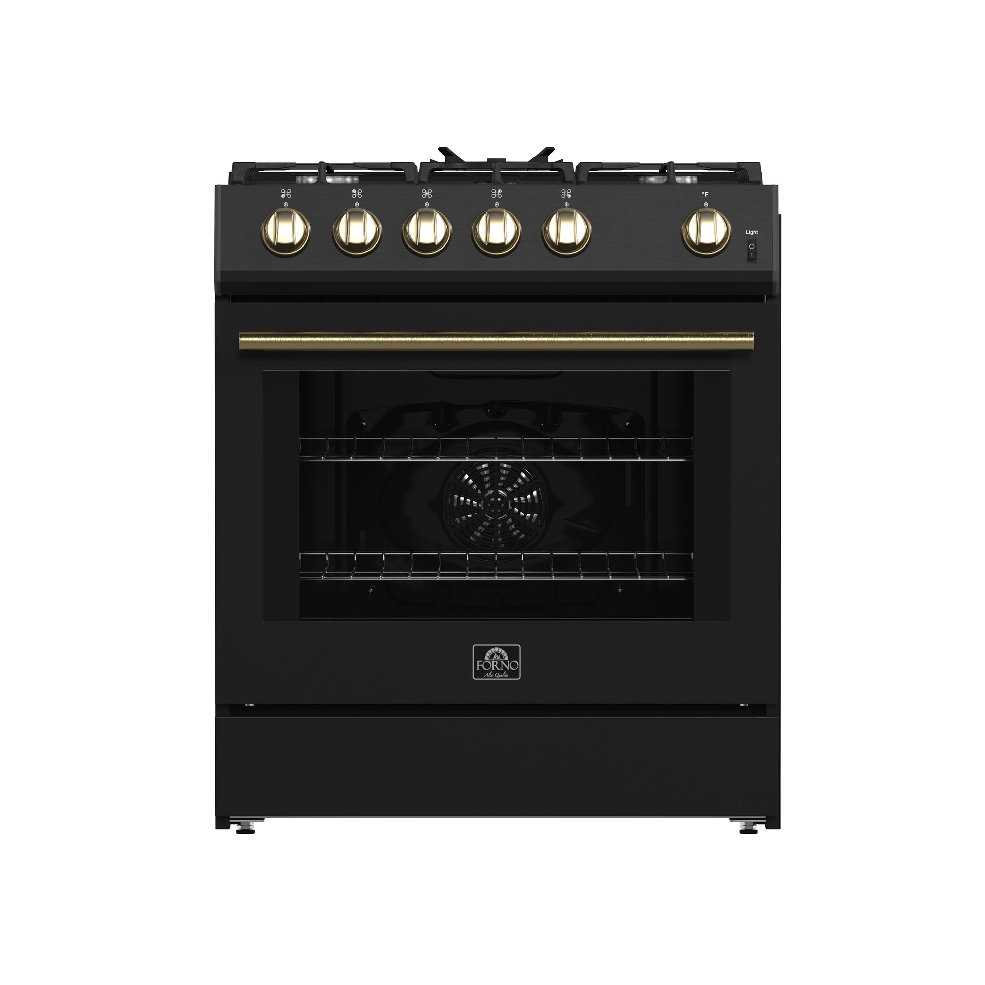 Forno Leonardo Espresso 30-Inch Black Gas Range, 5 Burners, 39,500 BTU, 5 cu.ft Convection Oven - Forno Appliances