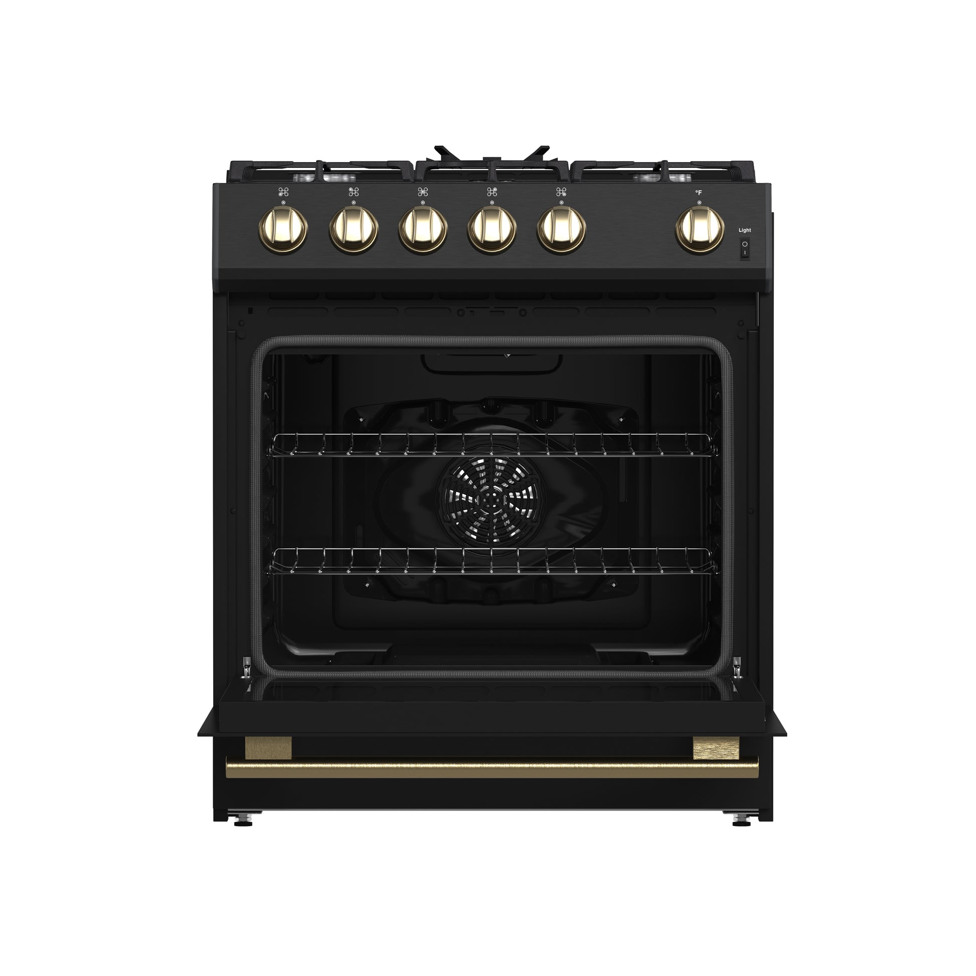 Forno Leonardo Espresso 30-Inch Black Gas Range, 5 Burners, 39,500 BTU, 5 cu.ft Convection Oven - Forno Appliances