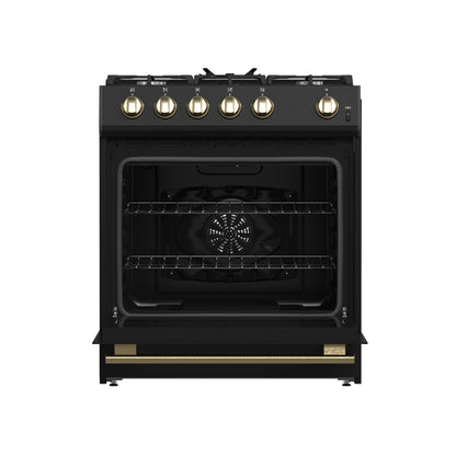 Forno Leonardo Espresso 30-Inch Black Gas Range, 5 Burners, 39,500 BTU, 5 cu.ft Convection Oven - Forno Appliances