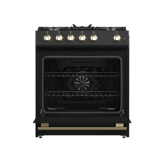 Forno Leonardo Espresso 30-Inch Black Gas Range, 5 Burners, 39,500 BTU, 5 cu.ft Convection Oven - Forno Appliances
