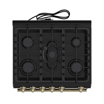 Forno Leonardo Espresso 30-Inch Black Gas Range, 5 Burners, 39,500 BTU, 5 cu.ft Convection Oven - Forno Appliances
