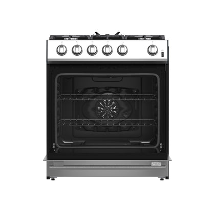 Forno Leonardo 30-Inch Stainless Steel Gas Range, 5 Sealed Burners (Totaling 39,500 BTU), 5 cu.ft. Convection Oven, Continuous Cast Iron Grates, Black Enamel Interior, Auto Re-Ignition, LP Conversion Kit Included - Forno Appliances