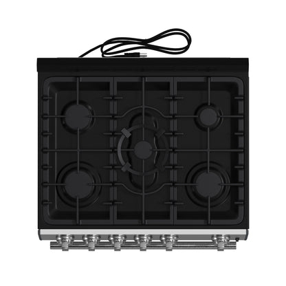 Forno Leonardo 30-Inch Stainless Steel Gas Range, 5 Sealed Burners (Totaling 39,500 BTU), 5 cu.ft. Convection Oven, Continuous Cast Iron Grates, Black Enamel Interior, Auto Re-Ignition, LP Conversion Kit Included - Forno Appliances