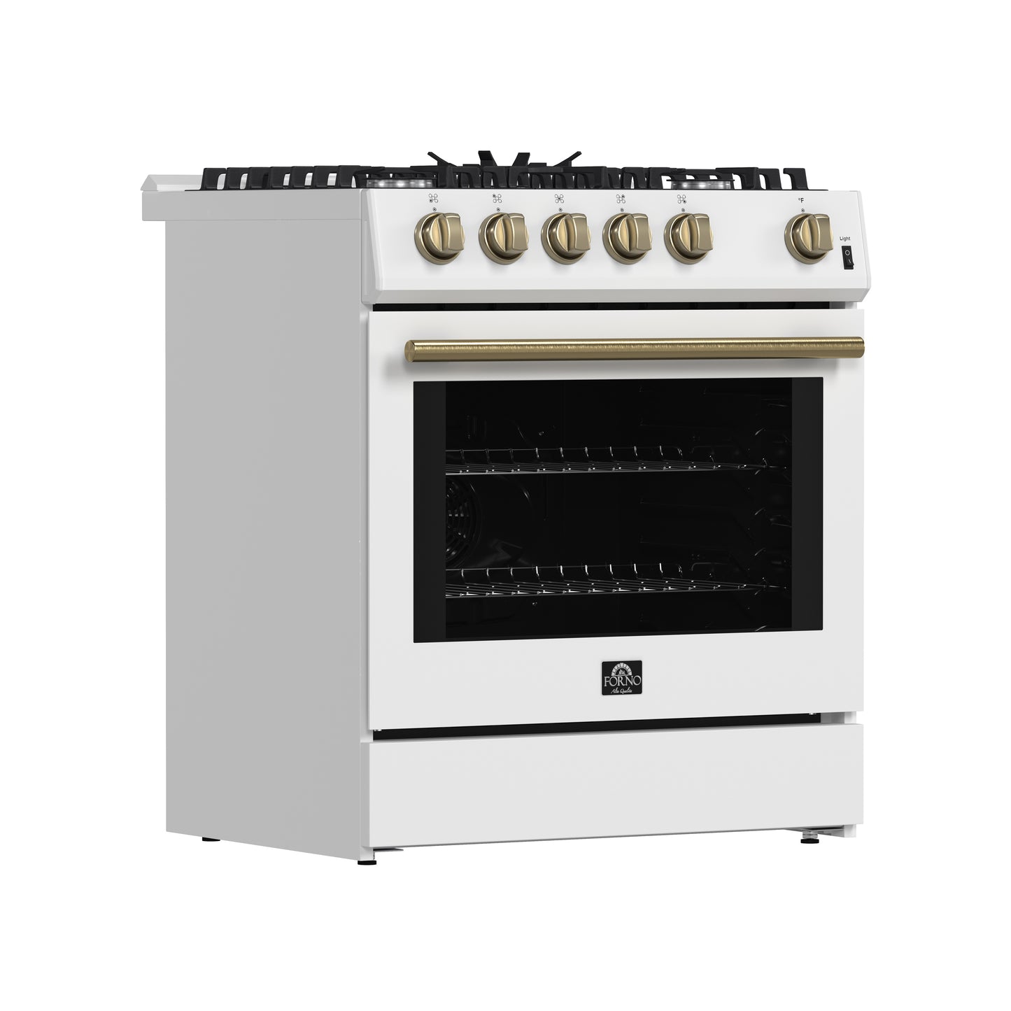 Forno Leonardo Espresso 30-Inch White Gas Range, 5 Burners, 39,500 BTU, 5 cu.ft Convection Oven - Forno Appliances