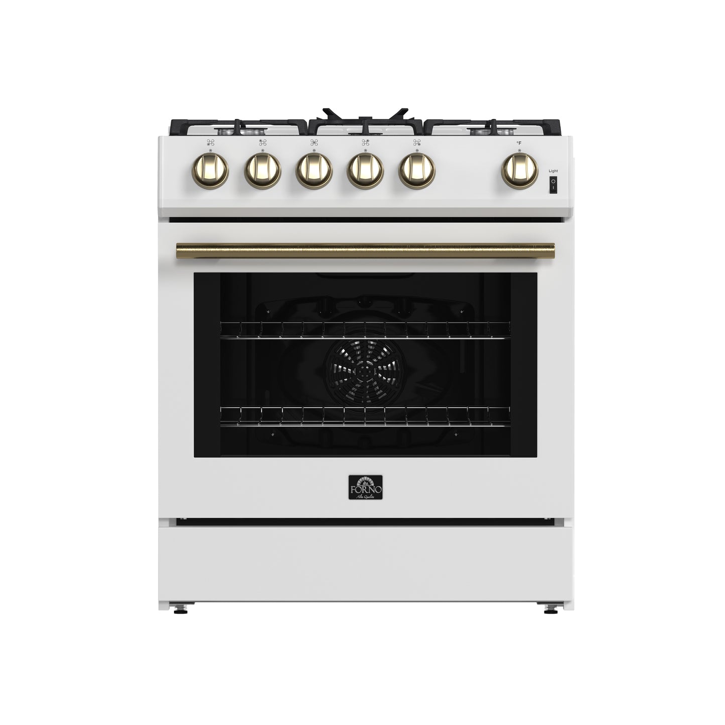 Forno Leonardo Espresso 30-Inch White Gas Range, 5 Burners, 39,500 BTU, 5 cu.ft Convection Oven - Forno Appliances