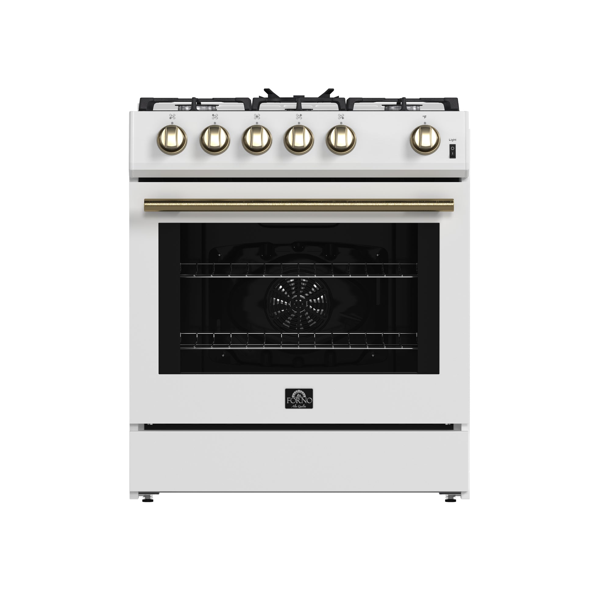Forno Leonardo Espresso 30-Inch White Gas Range, 5 Burners, 39,500 BTU, 5 cu.ft Convection Oven - Forno Appliances
