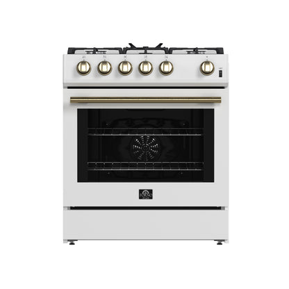 Forno Leonardo Espresso 30-Inch White Gas Range, 5 Burners, 39,500 BTU, 5 cu.ft Convection Oven - Forno Appliances