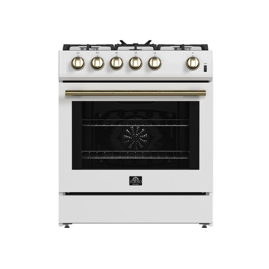 Forno Leonardo Espresso 30-Inch White Gas Range, 5 Burners, 39,500 BTU, 5 cu.ft Convection Oven - Forno Appliances