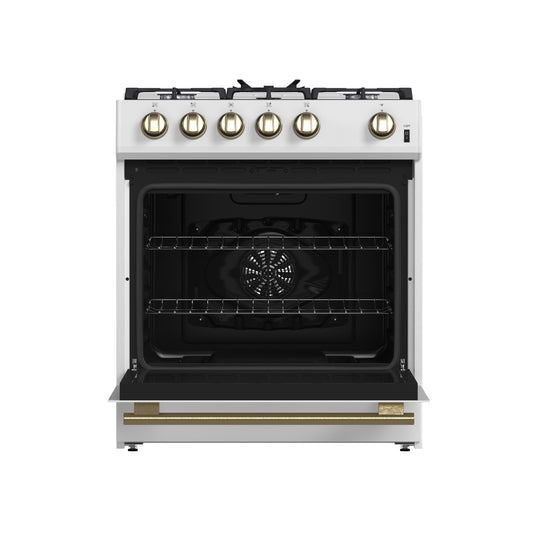 Forno Leonardo Espresso 30-Inch White Gas Range, 5 Burners, 39,500 BTU, 5 cu.ft Convection Oven - Forno Appliances