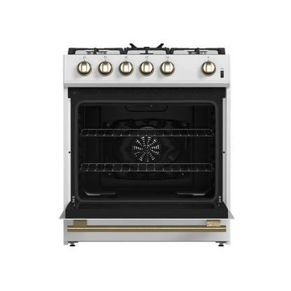 Forno Leonardo Espresso 30-Inch White Gas Range, 5 Burners, 39,500 BTU, 5 cu.ft Convection Oven - Forno Appliances