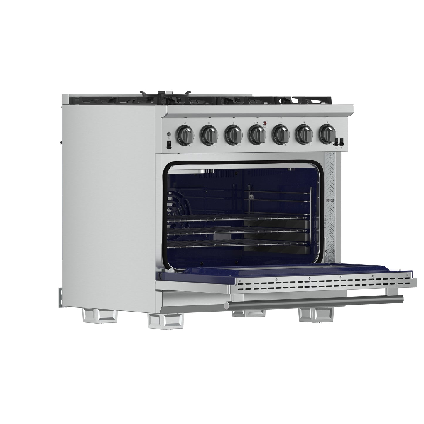 Cuisinière à gaz Forno Capriasca de 36 pouces, acier inoxydable, 6 brûleurs en laiton, 120 000 BTU, four à convection, économe en énergie
