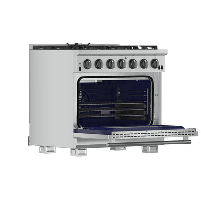 Cuisinière à gaz Forno Capriasca de 36 pouces, acier inoxydable, 6 brûleurs en laiton, 120 000 BTU, four à convection, économe en énergie