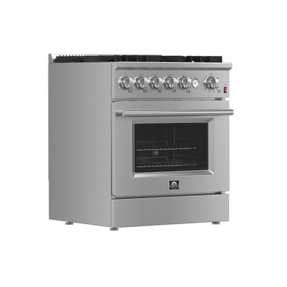 FORNO Giovanni 30-inch Gas Range Stainless Steel, 5 Burners 67,000 BTU, 4.32 cu.ft. Convection Oven - Forno Appliances