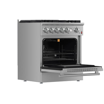 FORNO Giovanni 30-inch Gas Range Stainless Steel, 5 Burners 67,000 BTU, 4.32 cu.ft. Convection Oven - Forno Appliances