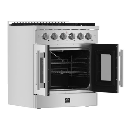 Forno Galiano 30-Inch Freestanding French Door Gas Range, 5 Burners, Convection Oven, Energy Efficient - Forno Appliances