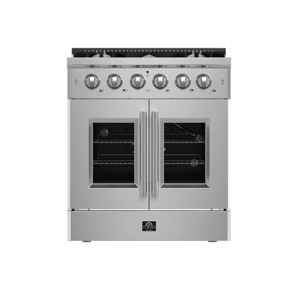Forno Galiano 30-Inch Freestanding French Door Gas Range, 5 Burners, Convection Oven, Energy Efficient - Forno Appliances