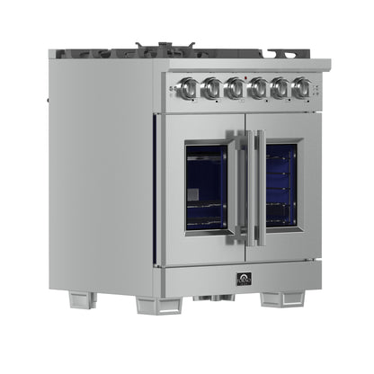 Forno Capriasca cuisinière à gaz autonome de 30 pouces avec portes françaises, 4 brûleurs, four à convection, économe en énergie - Forno Appliances