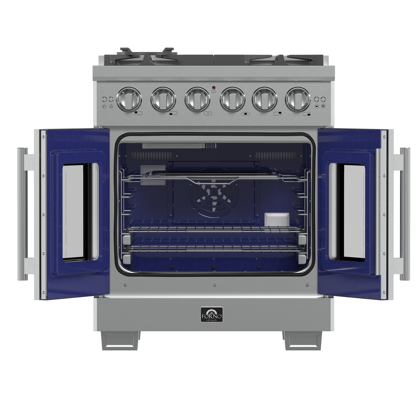 Cuisinière à gaz Forno Capriasca 30 po autoportante à portes françaises, 4 brûleurs, four à convection, écoénergétique - Forno Appliances