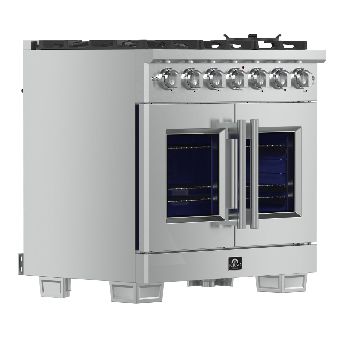 Forno Capriasca 36-Inch Freestanding French Door Gas Range, 6 Burners, Convection Oven, Energy Efficient - Forno Appliances