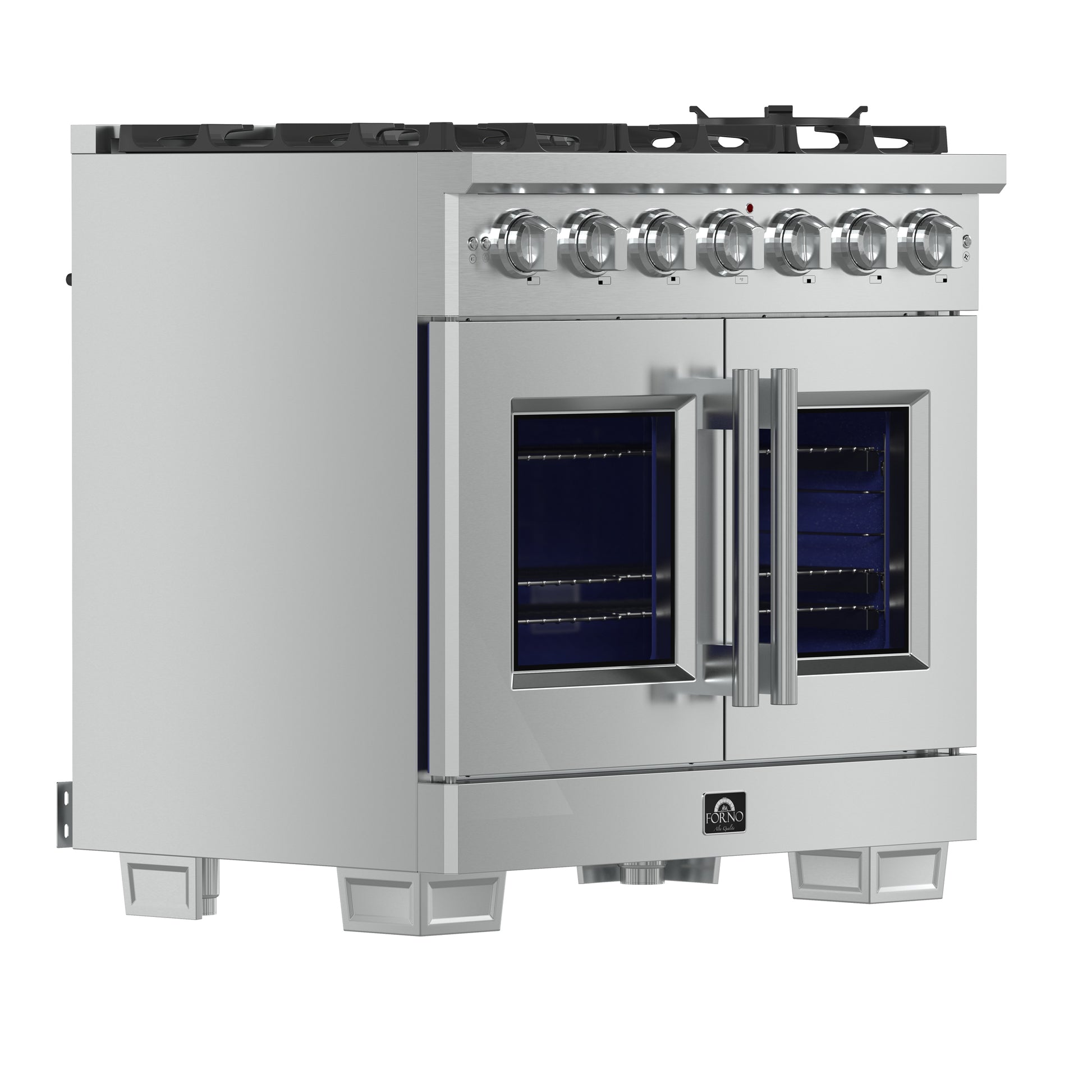 Forno Capriasca 36-Inch Freestanding French Door Gas Range, 6 Burners, Convection Oven, Energy Efficient - Forno Appliances