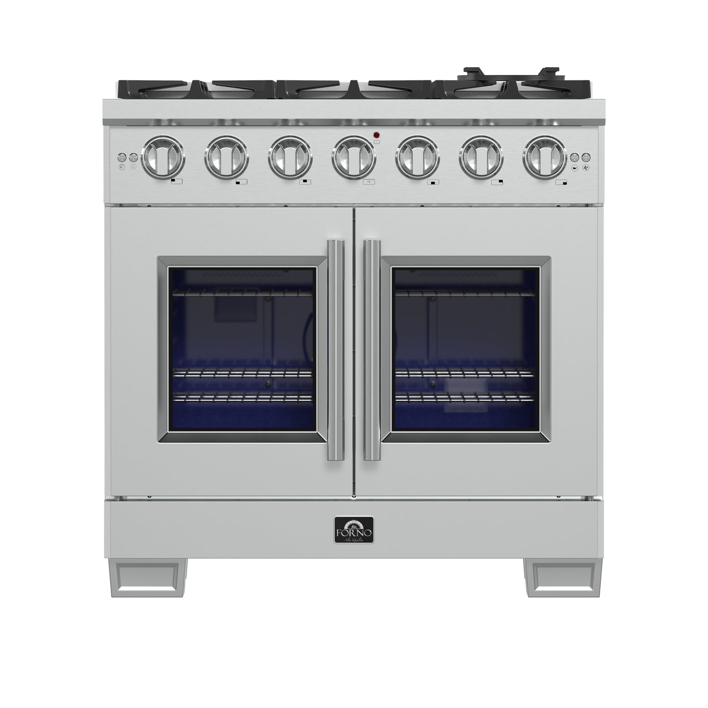 Forno Capriasca 36-Inch Freestanding French Door Gas Range, 6 Burners, Convection Oven, Energy Efficient - Forno Appliances