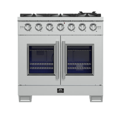 Forno Capriasca 36-Inch Freestanding French Door Gas Range, 6 Burners, Convection Oven, Energy Efficient - Forno Appliances