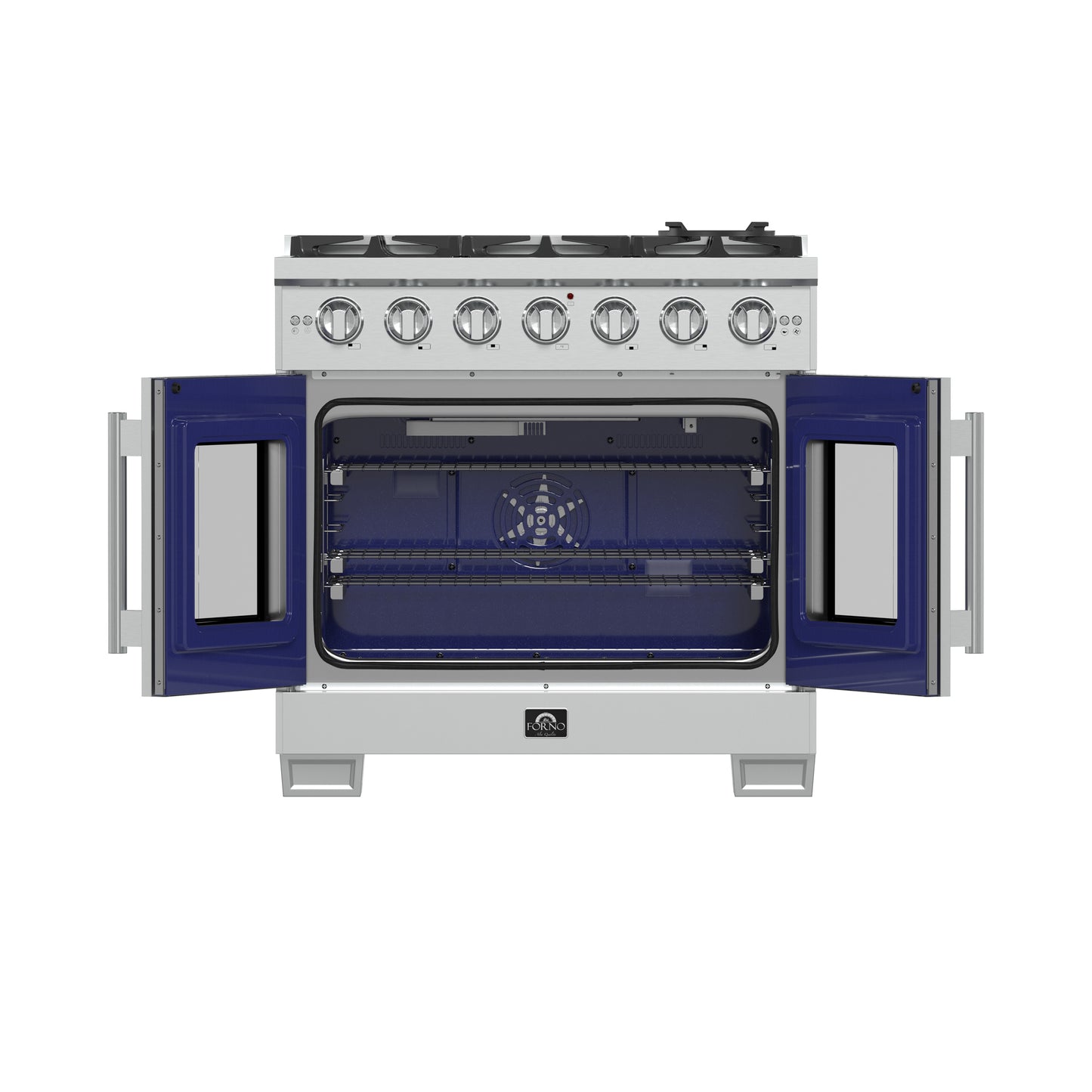 Forno Capriasca 36-Inch Freestanding French Door Gas Range, 6 Burners, Convection Oven, Energy Efficient - Forno Appliances