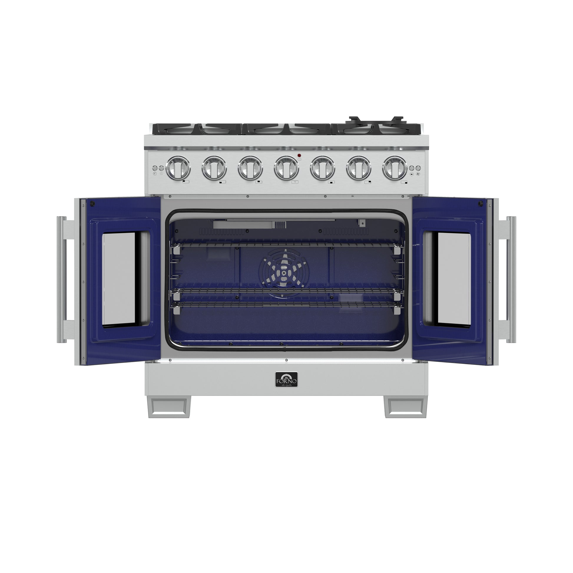 Forno Capriasca 36-Inch Freestanding French Door Gas Range, 6 Burners, Convection Oven, Energy Efficient - Forno Appliances
