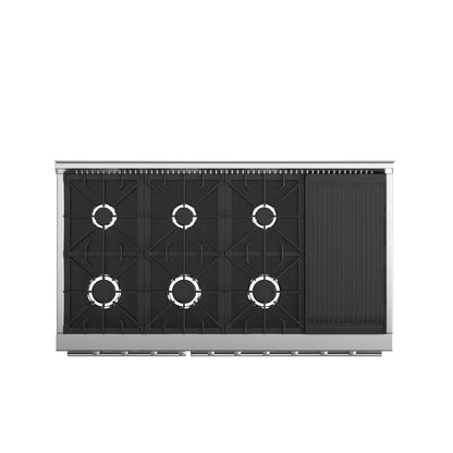 FORNO Premium 3-Piece Kitchen Bundle - FORNO Galiano 48" Freestanding Gas Range, FORNO Rizzuto 60" W. Dual Combo Convertible Refrigerator, FORNO 48" Wall Mount Range Hood - FBDL-018-02US - Forno Appliances