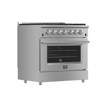 Forno Galiano 36-Inch Freestanding Gas Range, Stainless Steel, 6 Burners, Energy Efficient - Forno Appliances