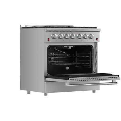 Forno Galiano 36-Inch Freestanding Gas Range, Stainless Steel, 6 Burners, Energy Efficient - Forno Appliances