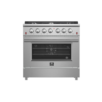 Forno Galiano 36-Inch Freestanding Gas Range, Stainless Steel, 6 Burners, Energy Efficient - Forno Appliances