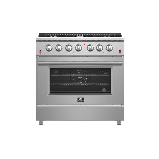 Forno Galiano 36-Inch Freestanding Gas Range, Stainless Steel, 6 Burners, Energy Efficient - Forno Appliances