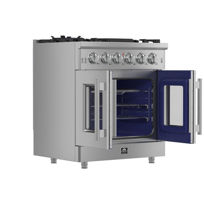 Forno Massimo 30-Inch Freestanding French Door Gas Range, 4 Burners, Convection Oven, Energy Efficient - Forno Appliances