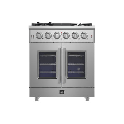 Forno Massimo 30-Inch Freestanding French Door Gas Range, 4 Burners, Convection Oven, Energy Efficient - Forno Appliances