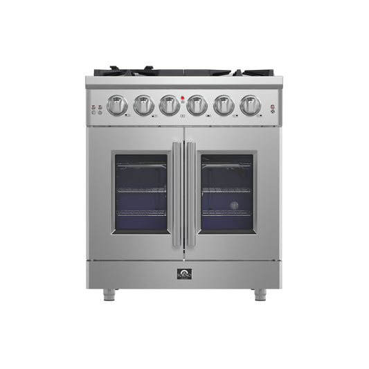 Forno Massimo 30-Inch Freestanding French Door Gas Range, 4 Burners, Convection Oven, Energy Efficient - Forno Appliances